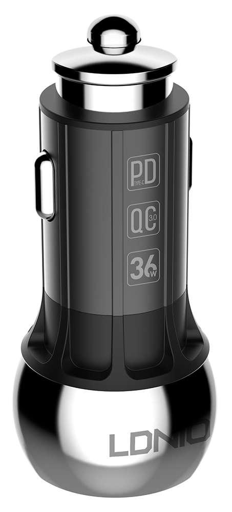 автомобильное зарядное устройство LDNIO АЗУ C1 PD+QC3.0 + Type-C to lightning cable black silver