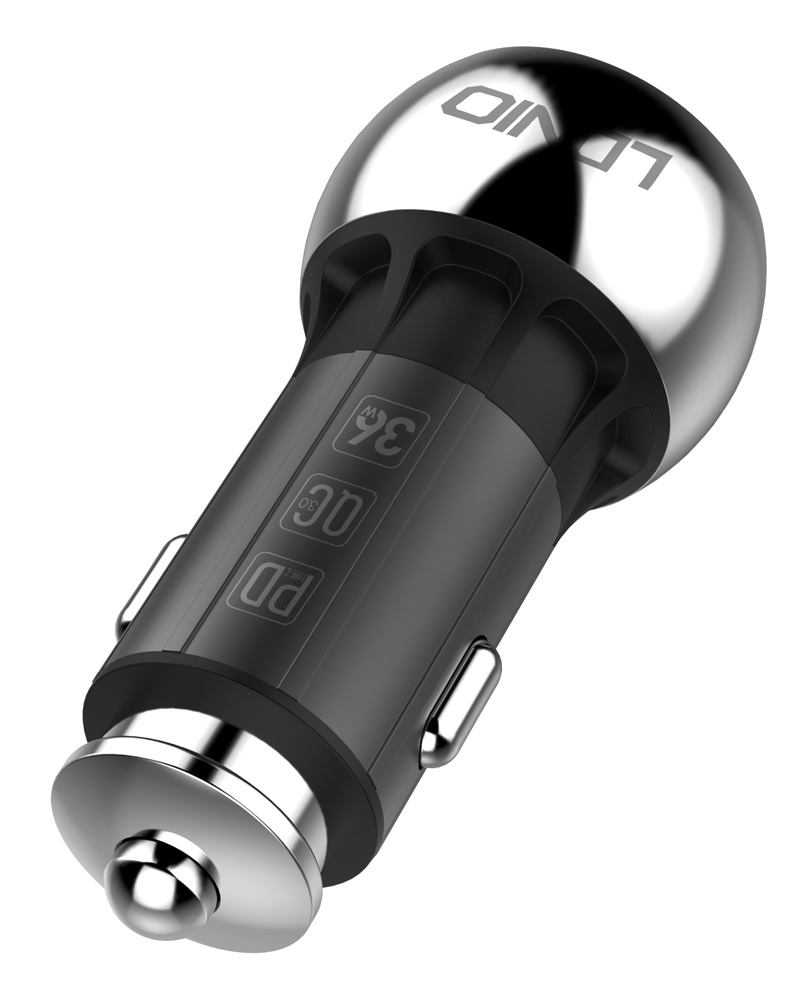 автомобильное зарядное устройство LDNIO АЗУ C1 PD+QC3.0 + Type-C to lightning cable black silver