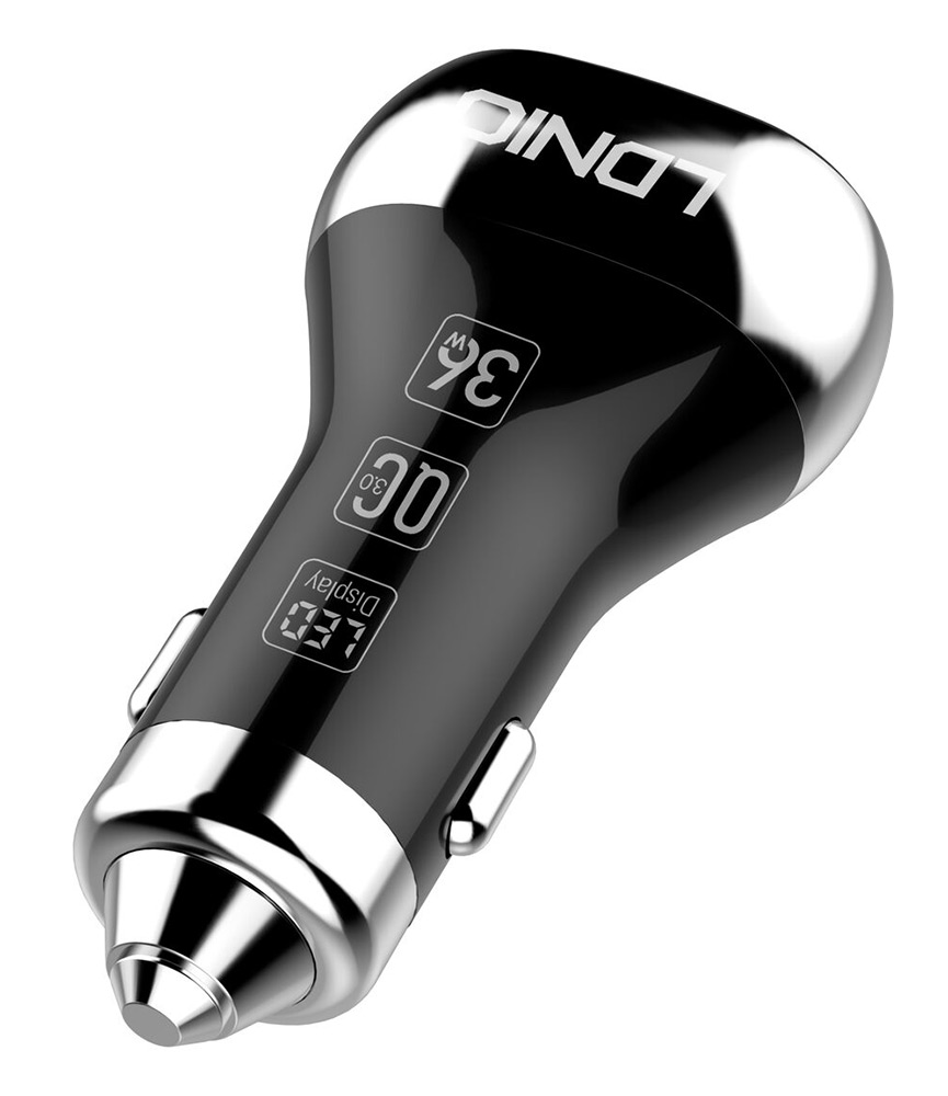 автомобильное зарядное устройство LDNIO АЗУ C2 2USB QC3.0  Fast Charger LED Display +Type C cable black