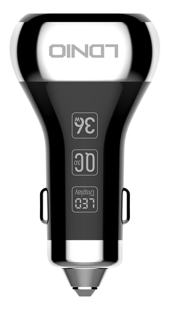 автомобильное зарядное устройство LDNIO АЗУ C2 2USB QC3.0  Fast Charger LED Display +Type C cable black