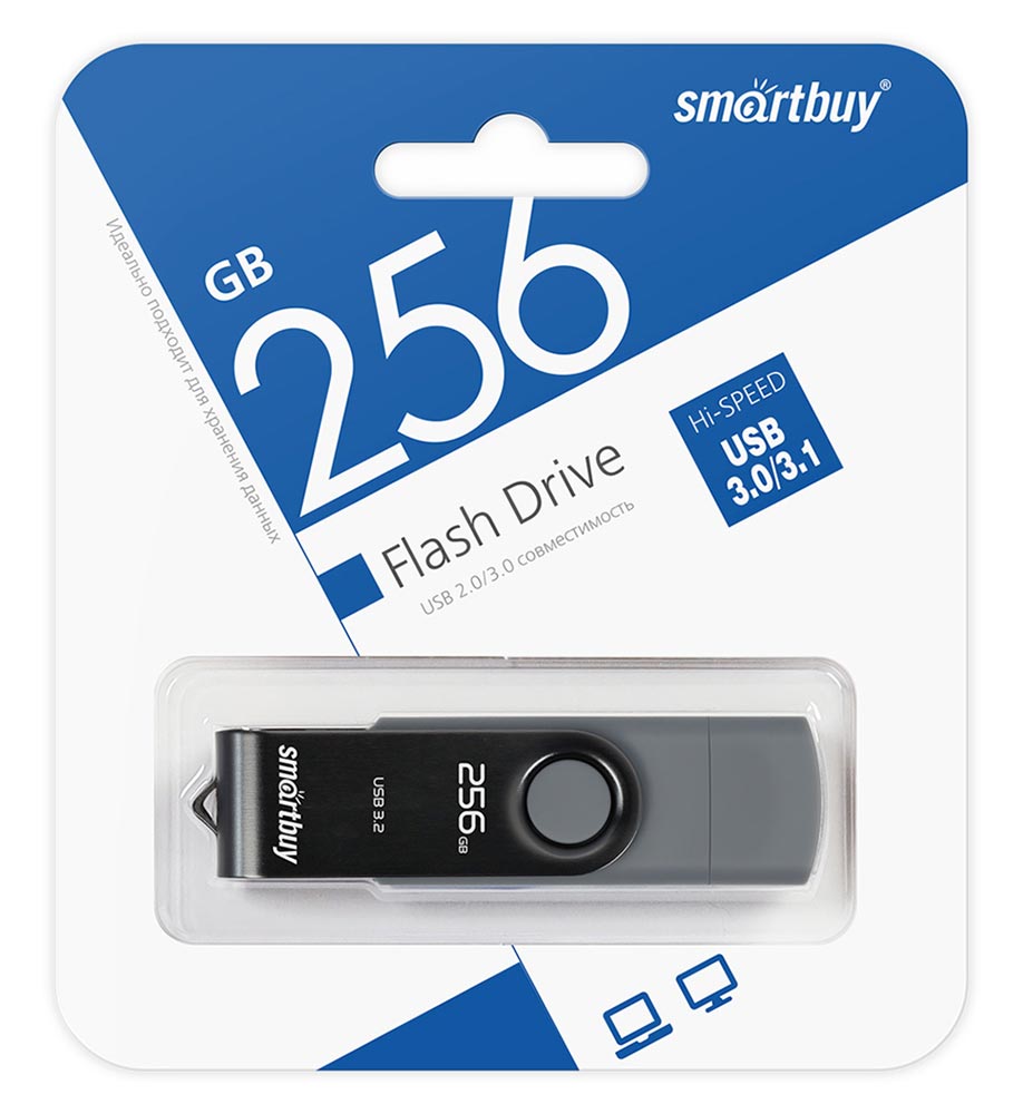 флешка USB 3.1 с двойным входом SmartBuy Twist Dual Type-C/Type-A 256GB 3.1 black