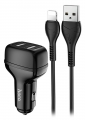 автомобильное зарядное устройство Hoco Z36 Leader 2USB 2.4A + lightning cable black