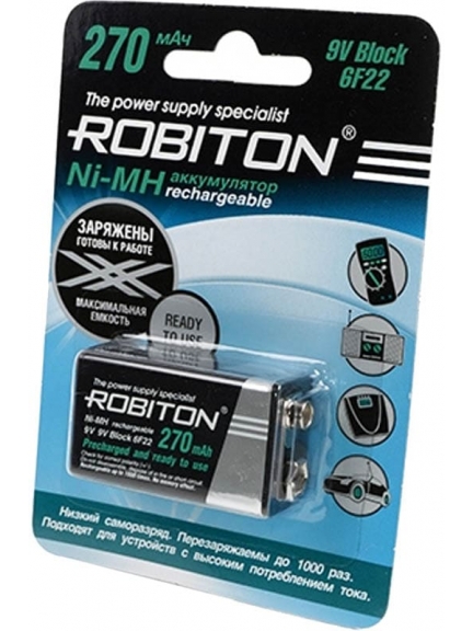 аккумулятор 9V Robiton RTU270MH 6F22/Крона-1BL