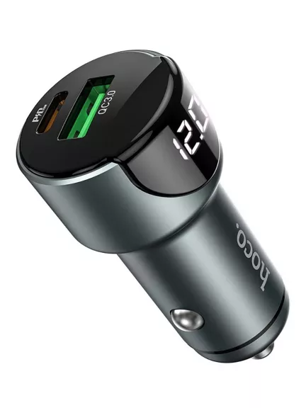 автомобильная зарядка c дисплеем Hoco Z42 Light road dual port digital display PD20W+QC3.0 car charger