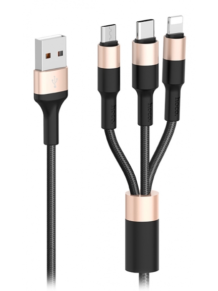 универсальный зарядный кабель Hoco X26 Xpress one pull three charging cable iP+Micro+Type-C