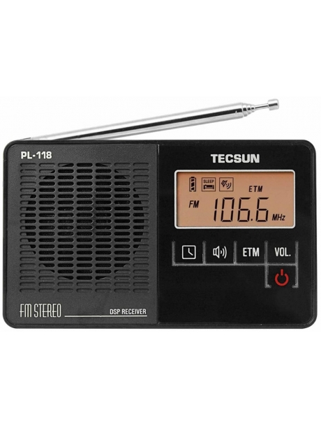 миниатюрный радиоприемник с часами Tecsun PL-118 black