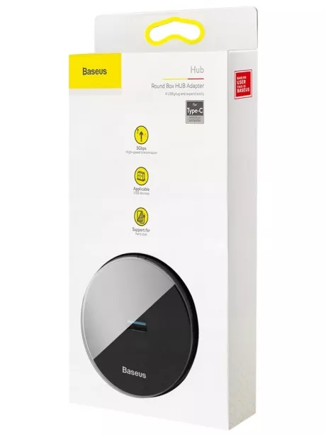 концентратор USB 3.0 Baseus round box HUB adapter Type-C black
