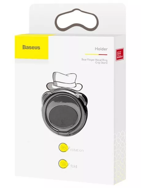 попсокет на телефон Baseus Bear Finger Metal Ring Grip Stand Holder black
