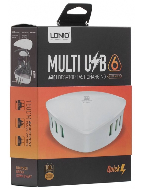 настольное зарядное устройство LDNIO A6801 Desktop 6 USB 40W QC3.0 white