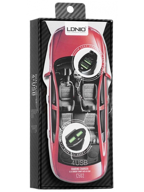 автомобильное зарядное устройство LDNIO Двойное АЗУ C502 4USB*5,1A black