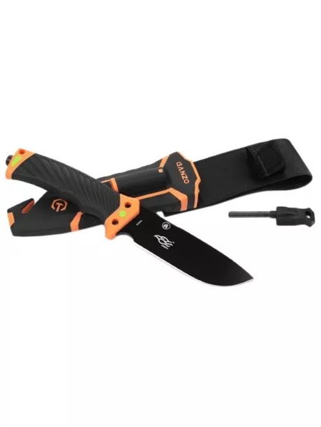 туристический нож с огнивом и точилкой Ganzo G803 orange