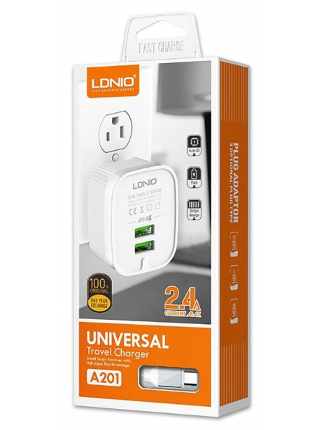 зарядное устройство LDNIO A201 2USB + кабель USB - micro USB white