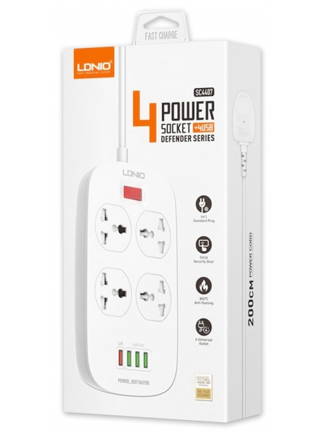 сетевой фильтр LDNIO SC4407 4USB*4 розетки 2м white