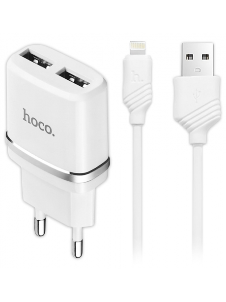 зарядное устройство Hoco C12 Smart dual USB charger 2.4A + Lightning cable white