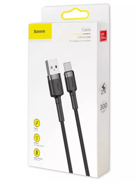 кабель передачи данных Baseus Cafule Cable USB For Type-C 2A 3m gray + black