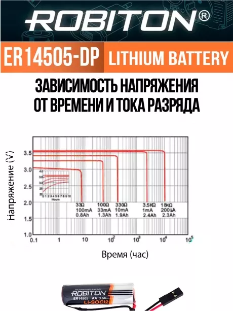 батарейка с коннектором Dupont 2,54 (BLS-2) Robiton ER 14505-DP (AA) 