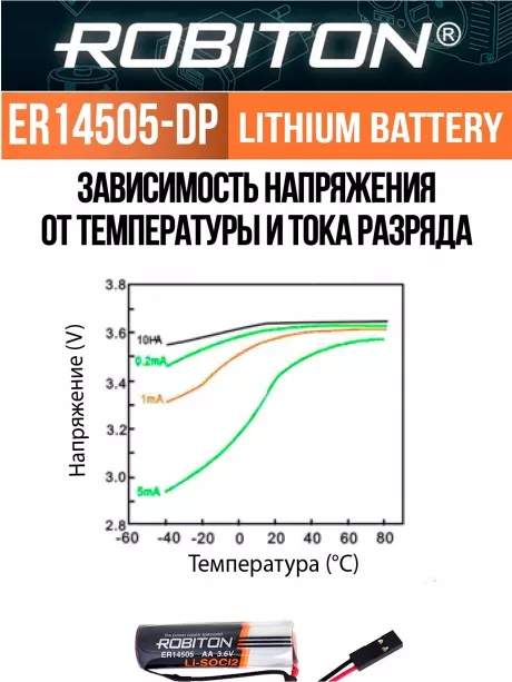 батарейка с коннектором Dupont 2,54 (BLS-2) Robiton ER 14505-DP (AA) 