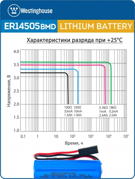 батарейка 3.6 В с коннектором Dupont 2,54 (BLS-2) Westinghouse ER 14505BMD1 (AA) connector 