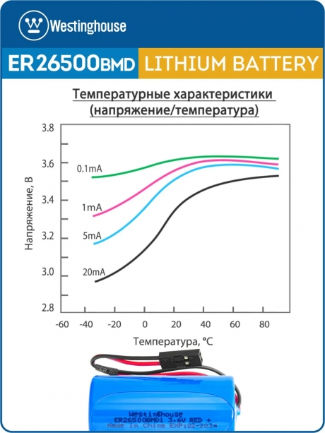 батарейка 3.6 В с коннектором Dupont 2,54 (BLS-2) Westinghouse ER 26500BMD1 (C) connector 