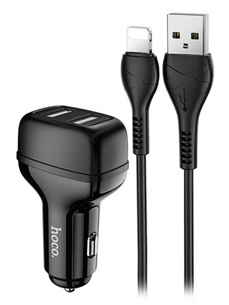 автомобильное зарядное устройство Hoco Z36 Leader 2USB 2.4A + lightning cable black