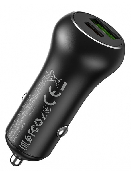 автомобильное зарядное устройство Hoco Z38 Resolute PD20W+QC3.0 car charger black