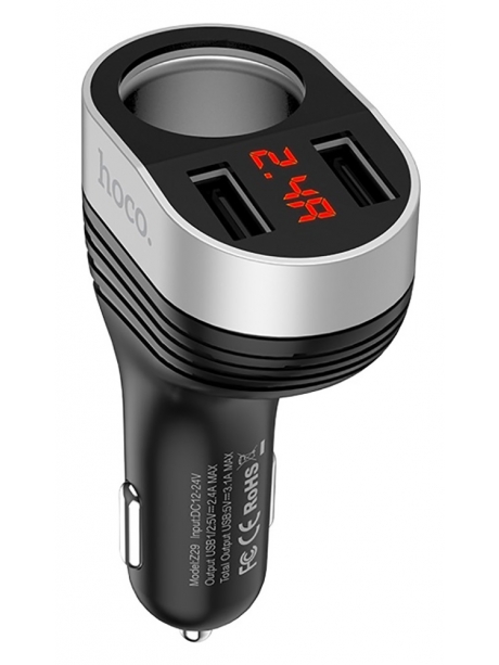 автомобильное зарядное устройство Hoco Z29 Regal digital display cigarette lighter car charger black