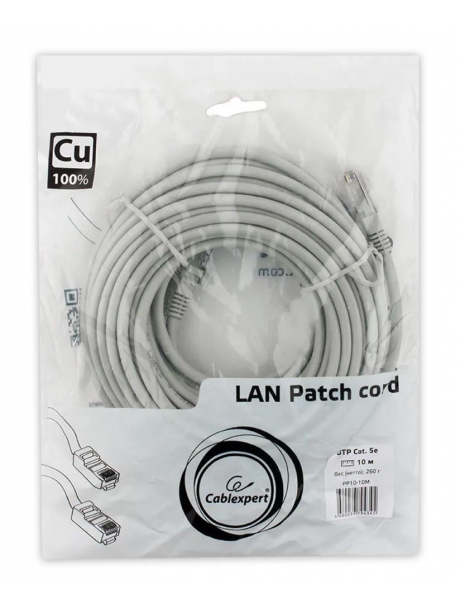 патч корд Cablexpert UTP кат.5e, 10м, литой серый