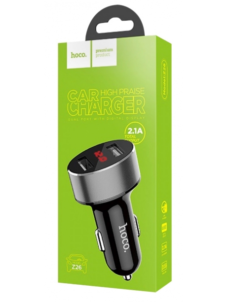 автомобильное зарядное устройство с дисплеем Hoco Z26 high praise dual port car charger with digital display black