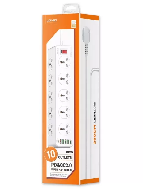 сетевой фильтр LDNIO SC10610 5USB*1TypeC*10 розеток 2м white