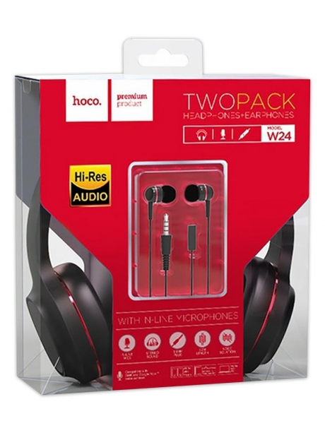 набор наушников для телефона Hoco W24 Enlighten headphones with mic set red