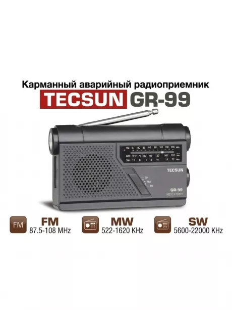 радиоприемник с динамо-генератором Tecsun GR-99 (export version) black