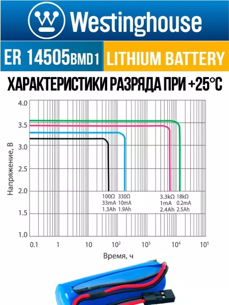 батарейки 3.6 В с коннектором Dupont 2,54 (BLS-2) Westinghouse ER 14505BMD1 (AA) connector 10шт. 