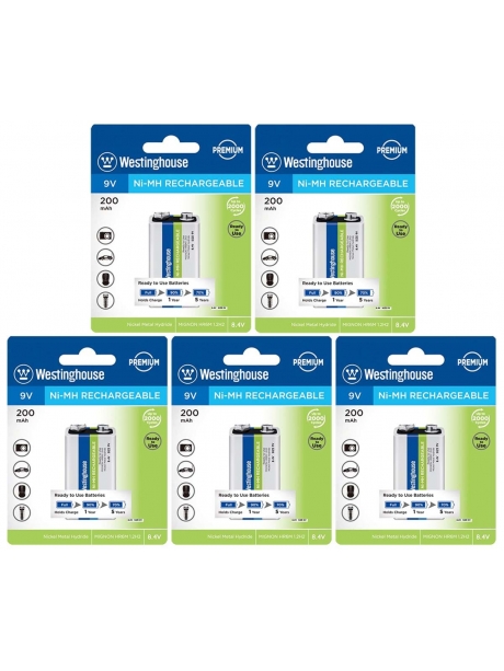 аккумуляторы Westinghouse 200 mAh 6F22/Крона 5шт. 