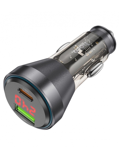 зарядка для телефона в машину Hoco NZ12B Unimpeded PD48W(1C1A) car charger with digital display transparent black