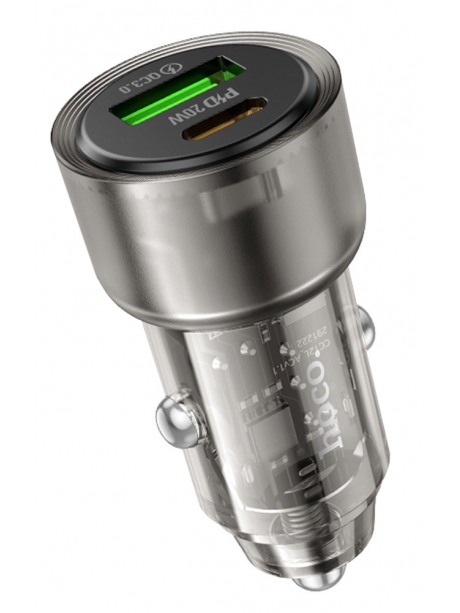 зарядка для телефона в машину Hoco Z52 Spacious PD38W(1C1A) car charger transparent black