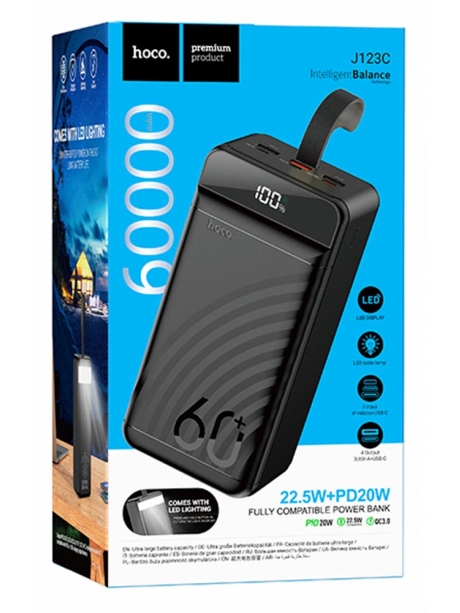 внешний аккумулятор повербанк Hoco J123C Element 22.5W+PD20W power bank with display(60000mAh) black