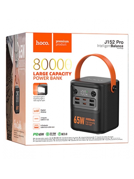 портативный внешний аккумулятор для ноутбука Hoco J152 Pro Tough PD65W+light power bank(80000mAh) black
