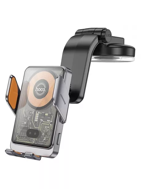 держатель для телефона с беспроводной зарядкой Qi Hoco HW8 Transparent Discovery Edition wireless fast charging holder metal gray
