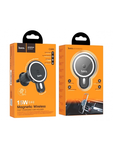держатель с беспроводной зарядкой MagSafe Hoco CA85 Ultra-fast magnetic wireless charging car holder black