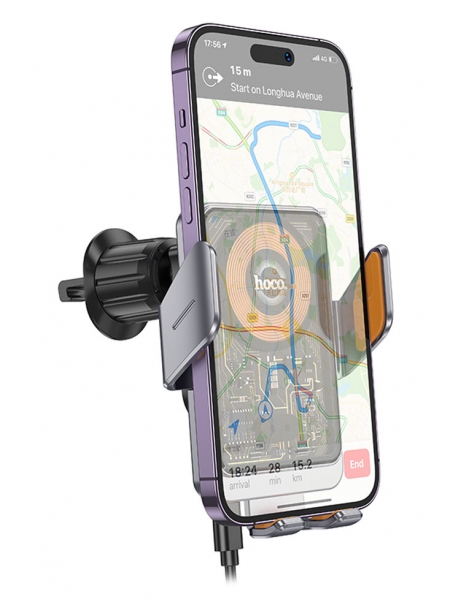 держатель Hoco HW7 Transparent Discovery Edition wireless fast charging car hold metal gray