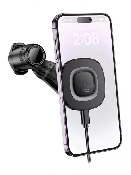 магнитный держатель с беспроводной зарядкой Qi Hoco HW30 Crown magnetic wireless charging car holder(air outlet) black/metal gray