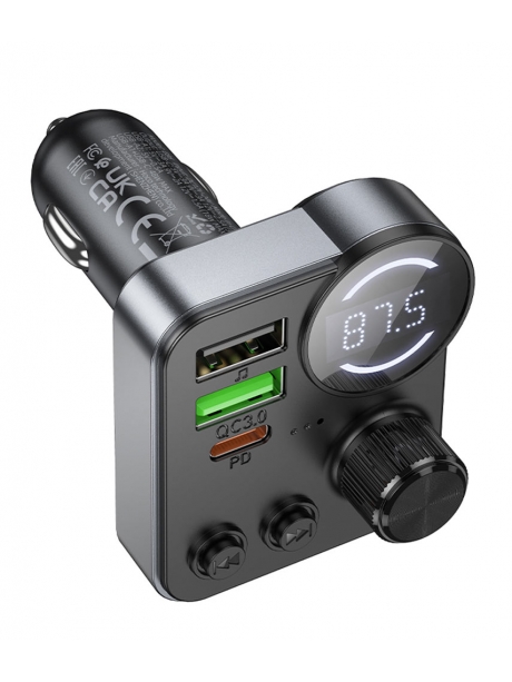 зарядка для телефона в машину с FM трансмиттером Hoco E86 Alegria 48W dual port PD30W+QC3.0 car BT FM transmitter black