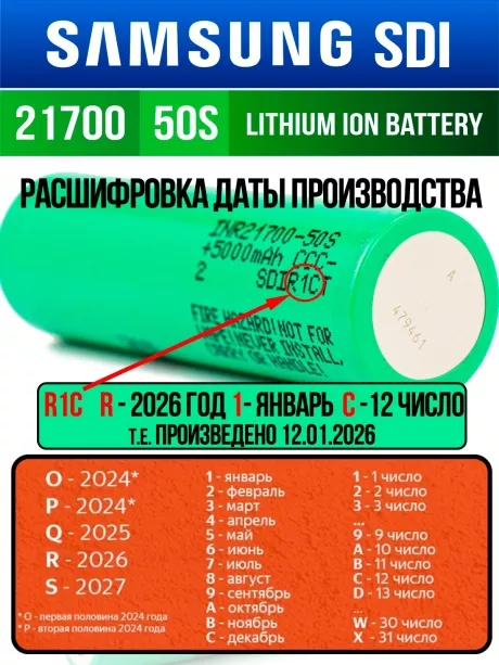 литиевый высокотоковый аккумулятор без защиты Samsung INR21700-50S 130шт. 