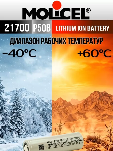 литиевый высокотоковый аккумулятор Molicel INR21700-P50B 