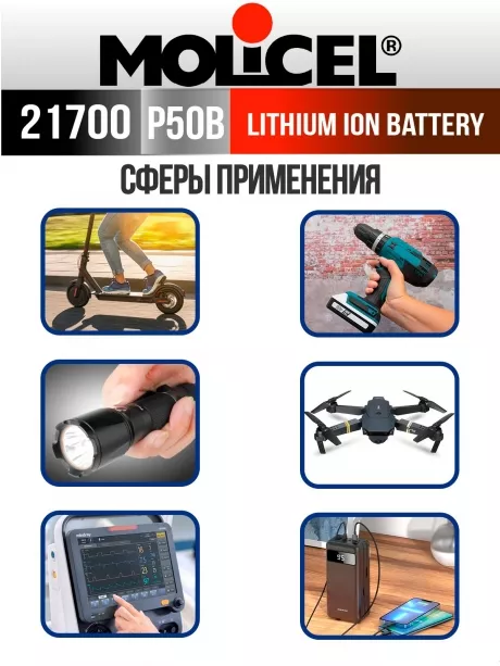 литиевый высокотоковый аккумулятор Molicel INR21700-P50B 50шт. 