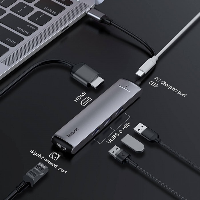 многопортовый адаптер для ноутбука Baseus Six-in-one smart HUB docstation многопортовый адаптер для ноутбука Baseus Six-in-one smart HUB docstation