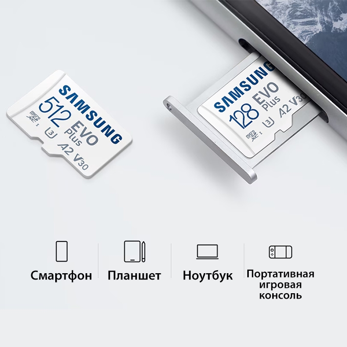 карта памяти Samsung 128Gb microSDXC Class 10 Evo Plus A2 V30 UHS-I (R/W 90/160 MB/s)